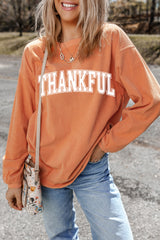 Orange THANKFUL Crew Neck Pullover Sweatshirt Graphic Sweatshirts JT's Designer Fashion