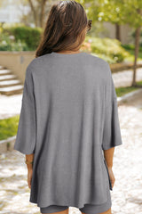 Light Grey Solid Color Loose Tunic Top and Slim Shorts Set Short Sets JT's Designer Fashion