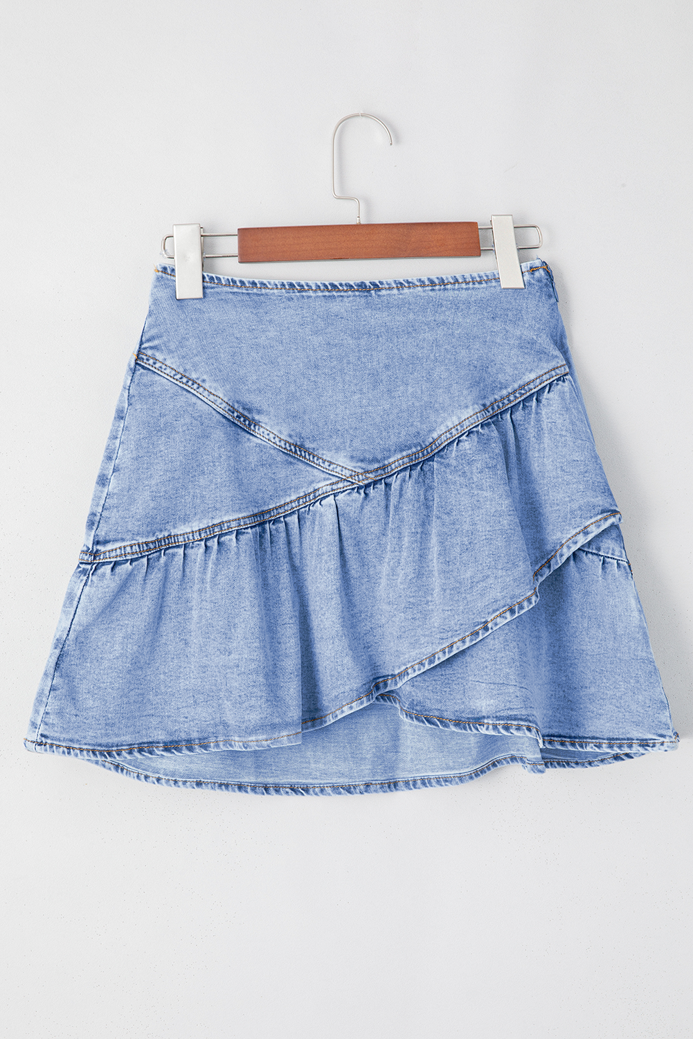 Beau Blue Asymmetric Ruffle Overlay Denim Mini Skirt Skirts & Petticoat JT's Designer Fashion