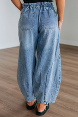 Myosotis Large Patch Pocket Drawstring Paperbag Waist Barrel Jeans Jeans JT's Designer Fashion