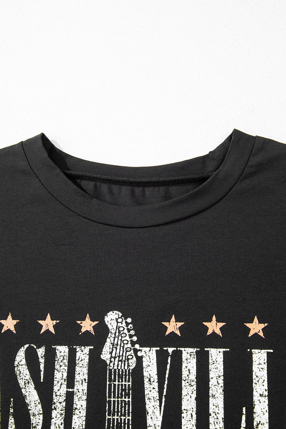 Black Nashville Guitar Print Crew Neck T Shirt Mini Dress T Shirt Dresses JT's Designer Fashion
