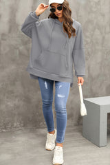 Gray Waffle Knit Fleece Lined High Low Oversized Hoodie Sweatshirts & Hoodies JT's Designer Fashion