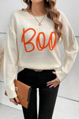 Apricot Boo Knitted Pattern Ribbed Edge Drop Shoulder Sweater Sweaters JT's Designer Fashion