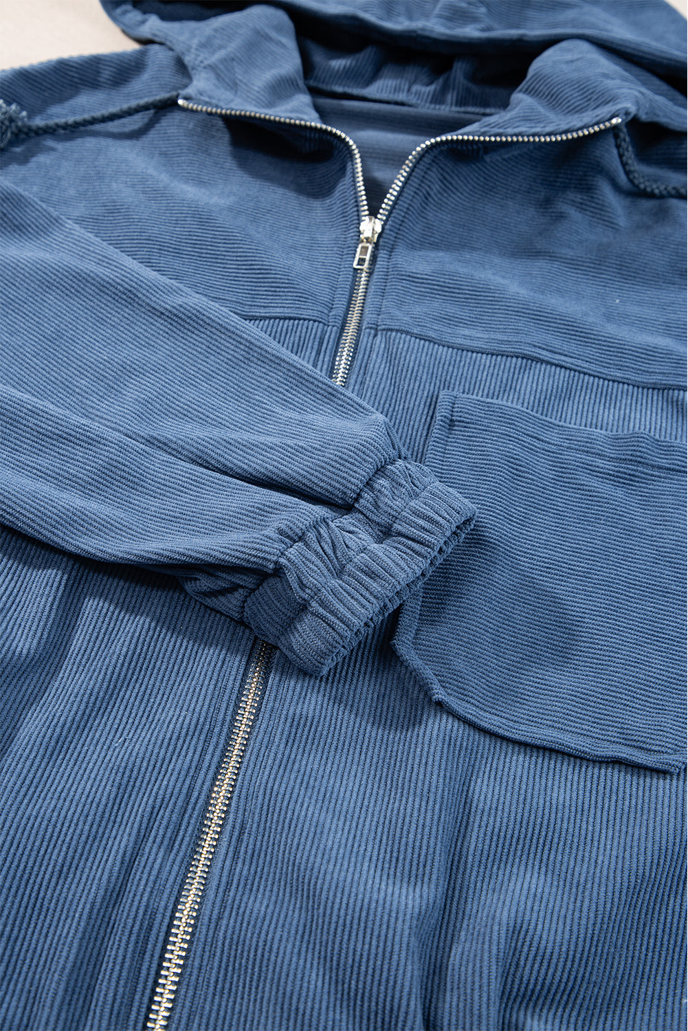 Real Teal Corduroy Drawstring Hooded Pocket Zip Up Jacket Jackets JT's Designer Fashion