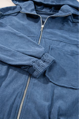 Real Teal Corduroy Drawstring Hooded Pocket Zip Up Jacket Jackets JT's Designer Fashion