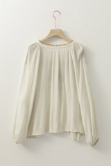Beige Floral Embroidered Textured Puff Sleeve Loose Shirt Blouses & Shirts JT's Designer Fashion