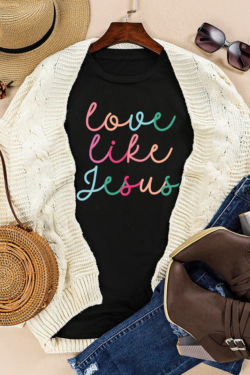 Black Love Like Jesus Crew Neck Graphic Tee Graphic Tees JT's Designer Fashion