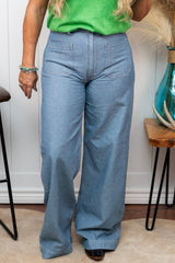 Dusk Blue Patched Pocket Textured Wide Leg Plus Size Jeans Dusk Blue 65%Cotton+33%Polyester+2%Elastane Plus Size Bottoms JT's Designer Fashion