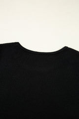 Black Ribbed Knit Cold Shoulder Sweater Sweaters JT's Designer Fashion