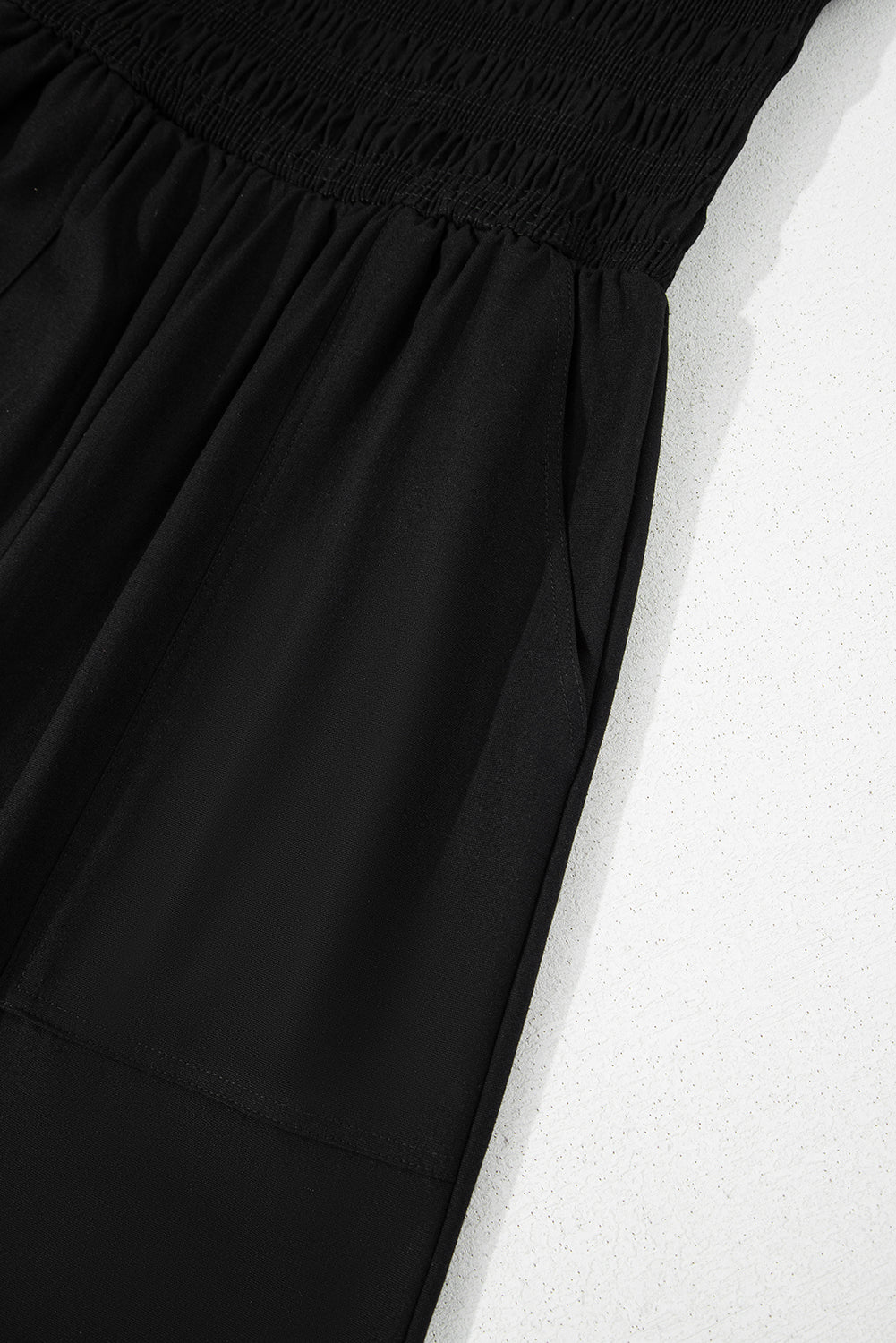 Black Spaghetti Straps Shirred Bodice Pocketed Wide Leg Jumpsuit Jumpsuits & Rompers JT's Designer Fashion