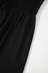 Black Spaghetti Straps Shirred Bodice Pocketed Wide Leg Jumpsuit Jumpsuits & Rompers JT's Designer Fashion