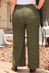 Jungle Green Plus Size Textured Shirred High Waist Casual Pants Plus Size Bottoms JT's Designer Fashion