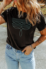 Black Western Fashion Geometric Embroidered T Shirt Graphic Tees JT's Designer Fashion