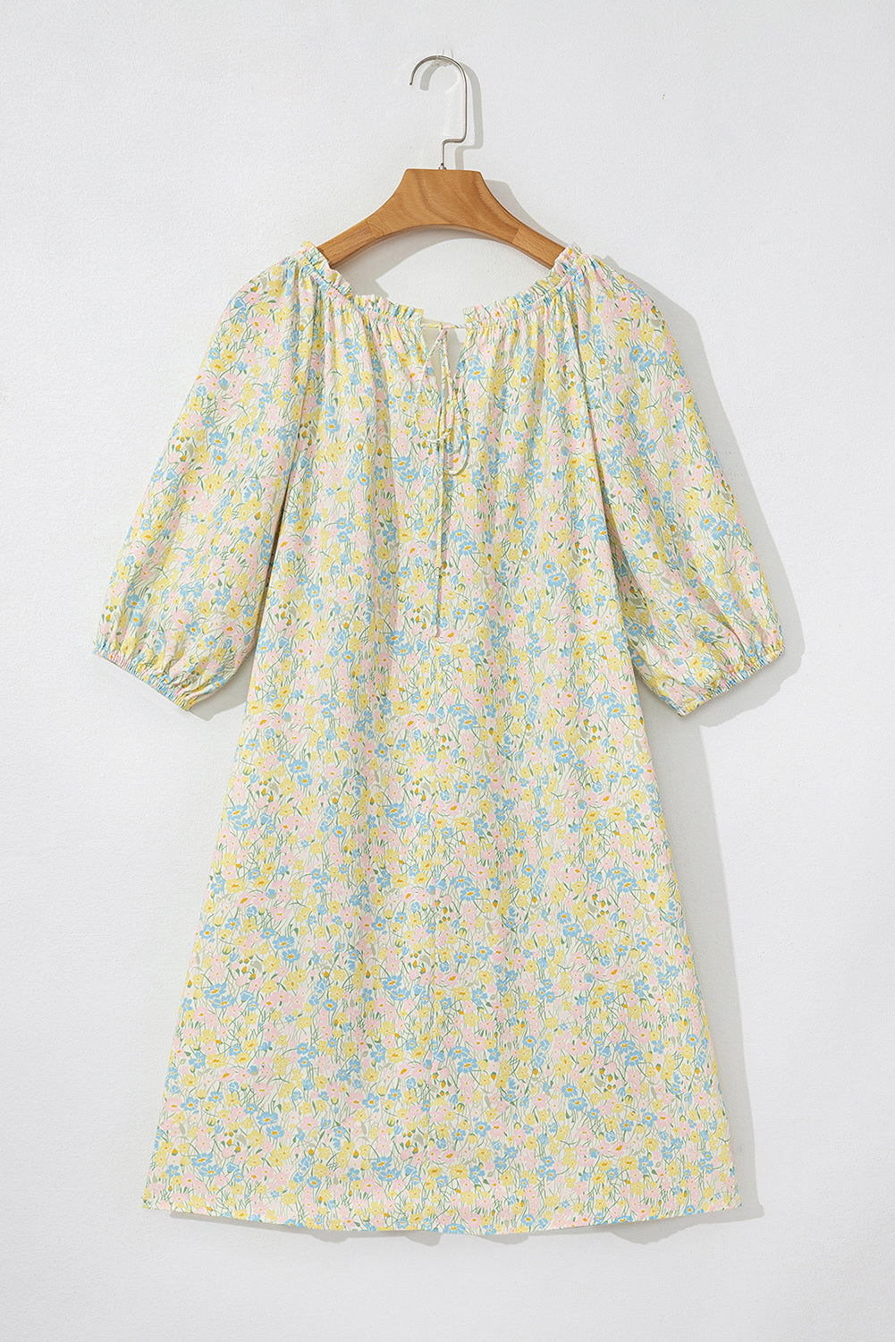 Green Floral Half Sleeve Frilled U Neck A-line Short Dress Floral Dresses JT's Designer Fashion