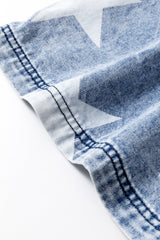 Light Blue Star Print Light Wash Drawstring Elastic Waistband Wide Leg Jeans Jeans JT's Designer Fashion