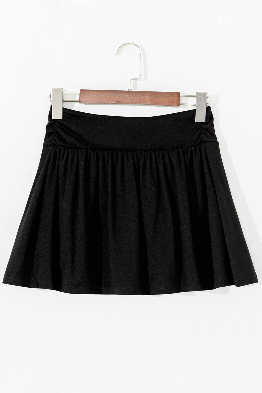 Black Wide Waistband Ruched Skort Casual Shorts JT's Designer Fashion