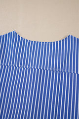 Blue Stripe Tied Front Puff Short Sleeve Blouse Blouses & Shirts JT's Designer Fashion