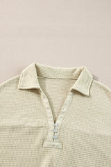 Parchment Textured Buttoned Long Sleeve Top 2 Piece Shorts Set Short Sets JT's Designer Fashion