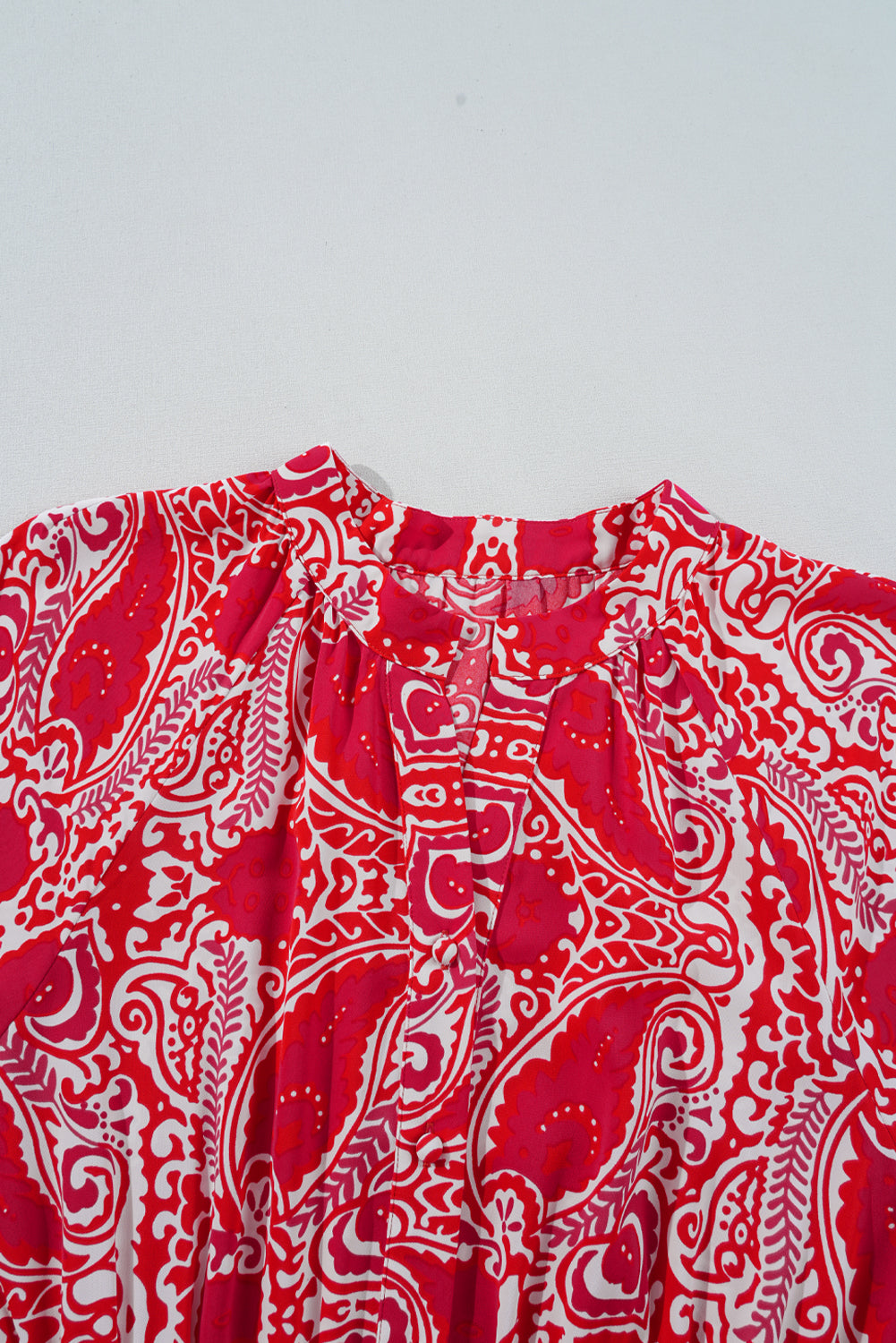 Red Paisley Print Side Slit Puff Sleeve High Waist Long Dress Maxi Dresses JT's Designer Fashion