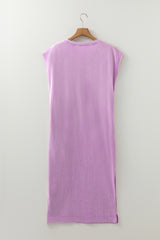 Wisteria Mineral Wash Pocketed T-shirt Long Dress T Shirt Dresses JT's Designer Fashion