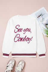 White See You Cowboy Embroidered Western Graphic Sweater Sweaters JT's Designer Fashion