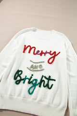 White Tinsel Merry and Bright Graphic Christmas Sweater Sweaters JT's Designer Fashion