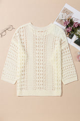 White Hollow Out Knit Bracelet Sleeve Drop Shoulder Sweater Sweaters JT's Designer Fashion