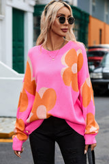 Flower Pattern Slouchy Sweater Sweaters JT's Designer Fashion