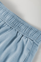 Beau Blue Washed Chambray Drawstring Elastic Waist Plus Size Shorts Plus Size Bottoms JT's Designer Fashion