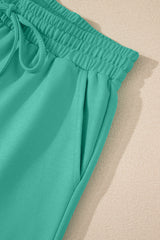 Sea Green Solid Loose V Neck Half Sleeve Tee and Shorts Short Sets JT's Designer Fashion