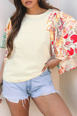 Beige Floral Patchwork Half Batwing Sleeve Blouse Blouses & Shirts JT's Designer Fashion