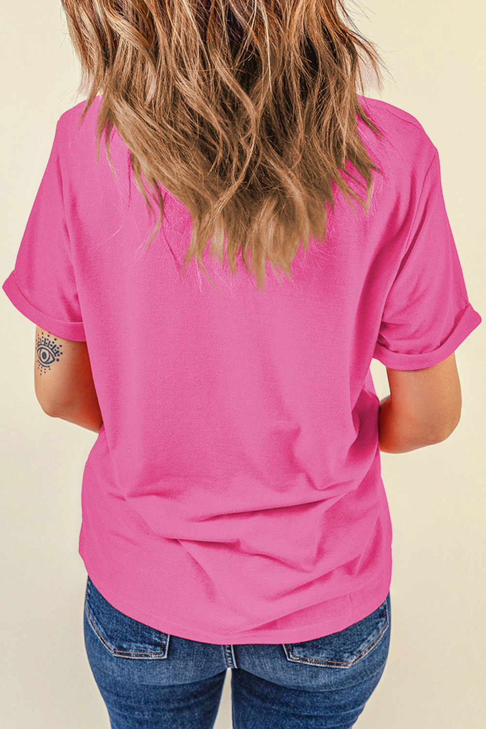 Sachet Pink Dual American Flag Bow Printed Casual T Shirt Graphic Tees JT's Designer Fashion