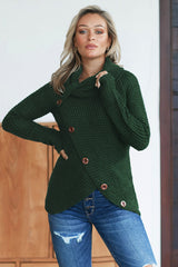 Olive Green Buttoned Wrap Turtleneck Sweater Sweaters & Cardigans JT's Designer Fashion