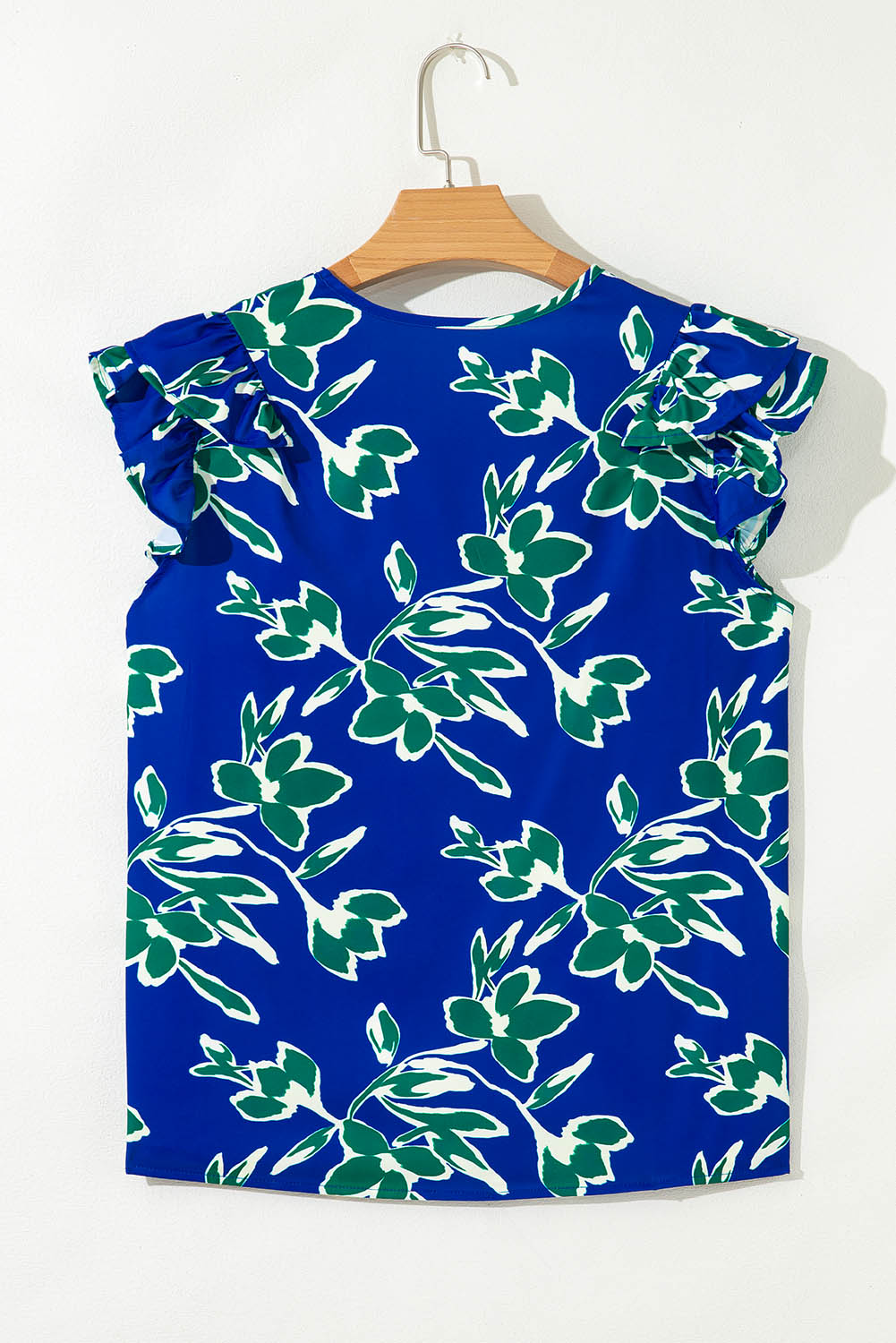 Blue V Neck Floral Print Double Ruffled Short Sleeve Blouse Blouses & Shirts JT's Designer Fashion
