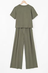 Seagrass Raw Hem Loose Tee and Wide Leg Pants Set Pant Sets JT's Designer Fashion