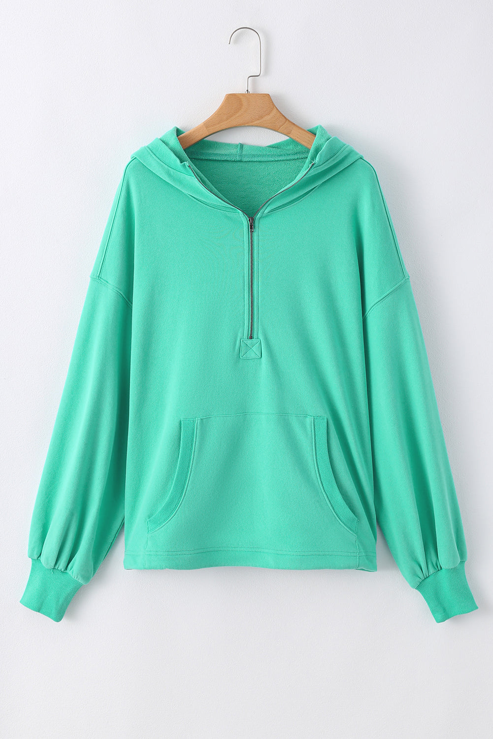 Aruba Blue Solid Kangaroo Pocket Half Zipper Oversized Hoodie Sweatshirts & Hoodies JT's Designer Fashion