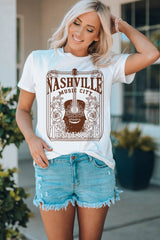 White NASHVILLE MUSIC CITY Graphic Crew Neck Tee Graphic Tees JT's Designer Fashion