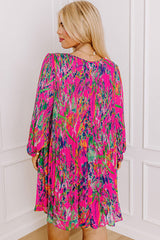 Rose Plus Size Abstract Floral Print Pleated Loose Dress Plus Size Mini Dresses JT's Designer Fashion