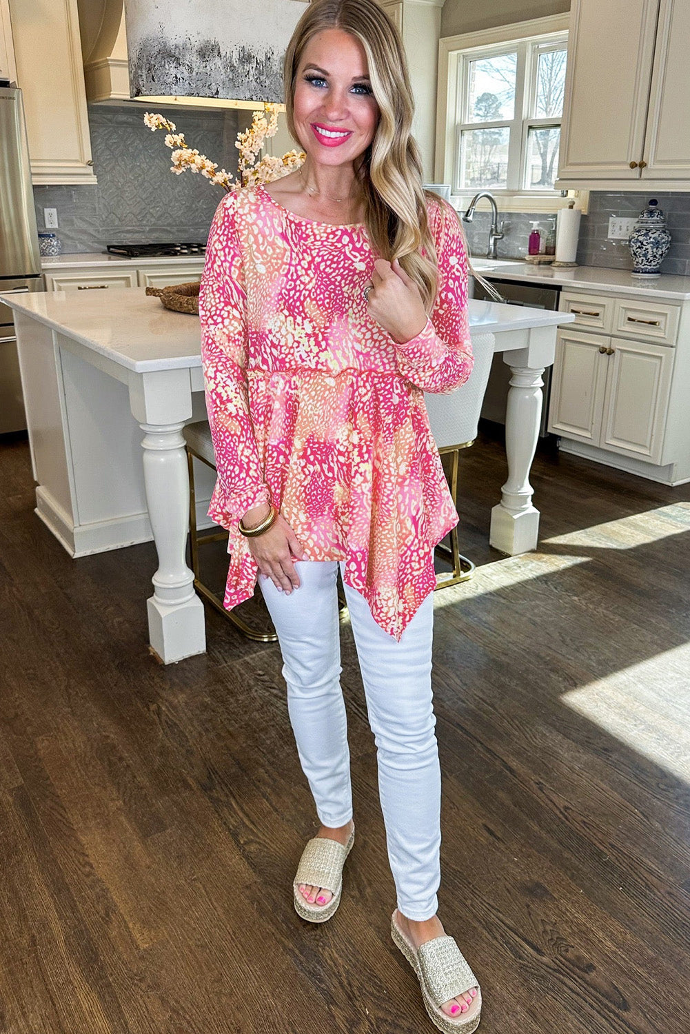 Rose Classic Leopard Print Handkerchief Hem Tunic Top Blouses & Shirts JT's Designer Fashion