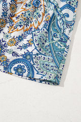 Blue Bohemian Paisley Floral V Neck Short Sleeve Mini Dress Floral Dresses JT's Designer Fashion