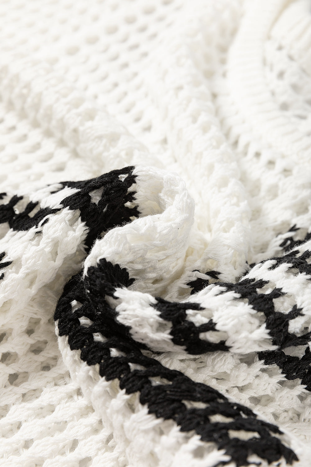 White Stripe Contrast Striped Crochet Puff Sleeve Sweater Sweaters JT's Designer Fashion