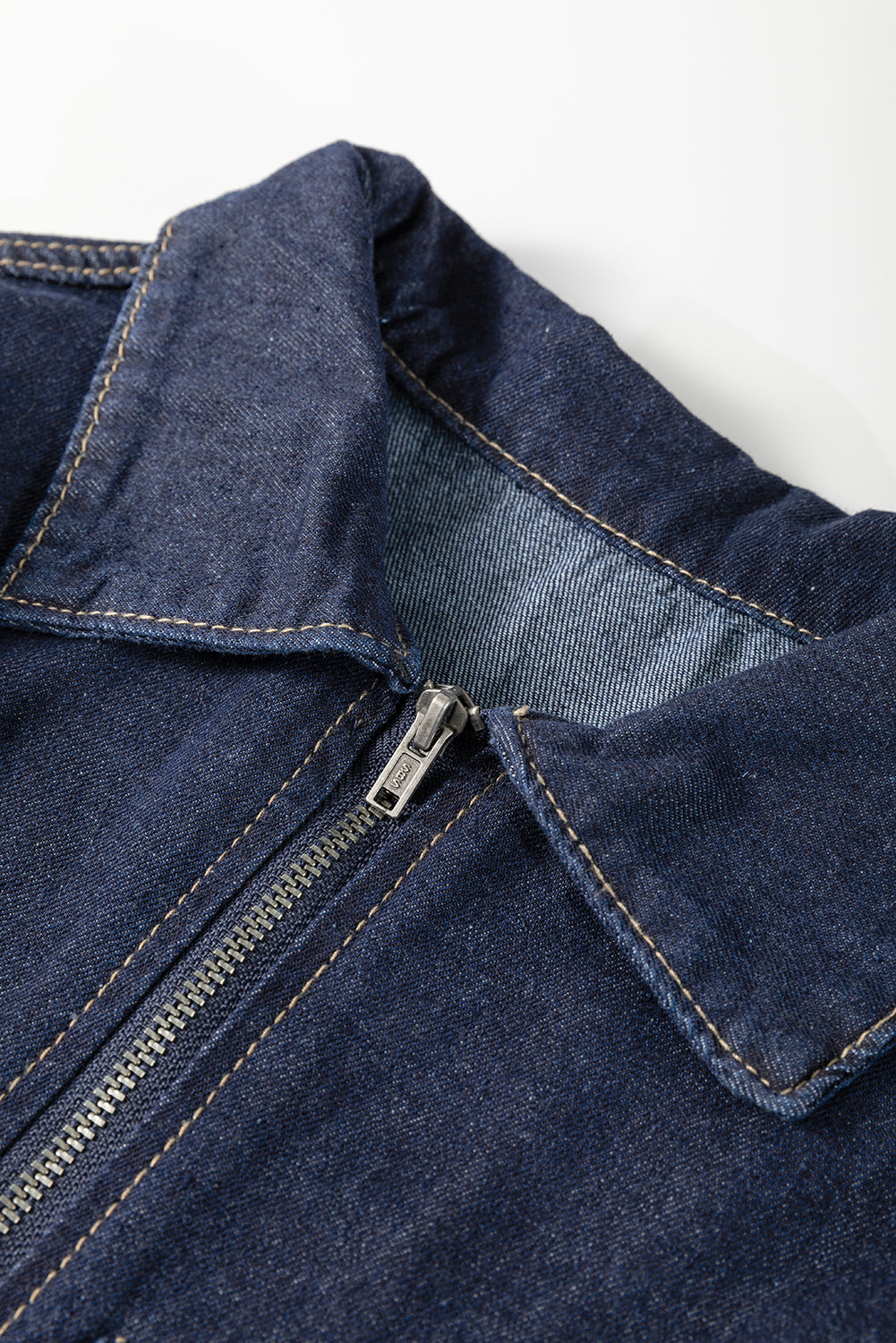 Dirty blue Zipped up Bodice Collared Short Puff Sleeve Denim Dress Mini Dresses JT's Designer Fashion