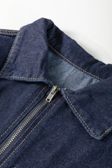 Dirty blue Zipped up Bodice Collared Short Puff Sleeve Denim Dress Mini Dresses JT's Designer Fashion