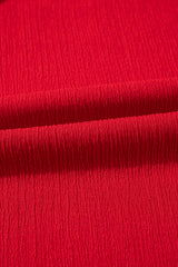 Racing Red Textured Shirred Ruffled Trim Spaghetti Strap Midi Dress Midi Dresses JT's Designer Fashion