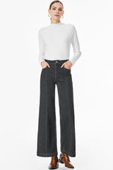 Black Plain Seam Detail Flared Bottom Ankle Length Jeans Jeans JT's Designer Fashion
