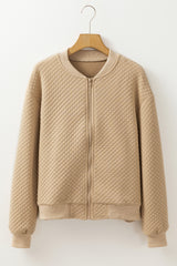 Pale Khaki Solid Geometric Textured Baseball Collar Jacket Jackets JT's Designer Fashion