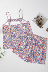 Sky Blue Floral Print Spaghetti Straps Tank Top and Shorts Set Short Sets JT's Designer Fashion