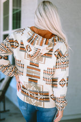 Beige Aztec Print Kangaroo Pocket Half-Zip Hoodie Sweatshirts & Hoodies JT's Designer Fashion