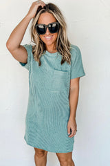 Blue Striped Ribbed Knit T-shirt Shift Dress T Shirt Dresses JT's Designer Fashion