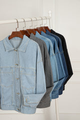 Black Washed Oversize Pocketed Denim Jacket Denim Jackets JT's Designer Fashion